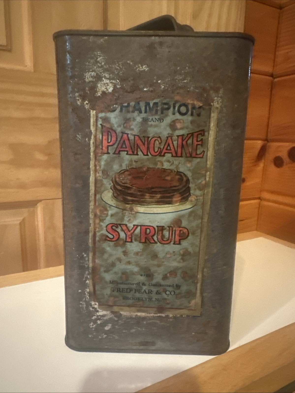 Antique VTG 1900s Champion Brand Syrup Tin Can 1 Gallon Pancake Brooklyn NY L@@K