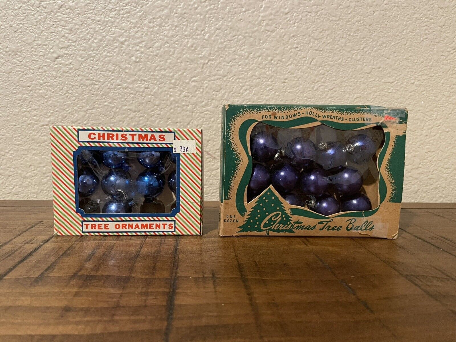 2 Vintage Boxes of Mini Blue Mercury Glass Christmas Ornaments 1960’s