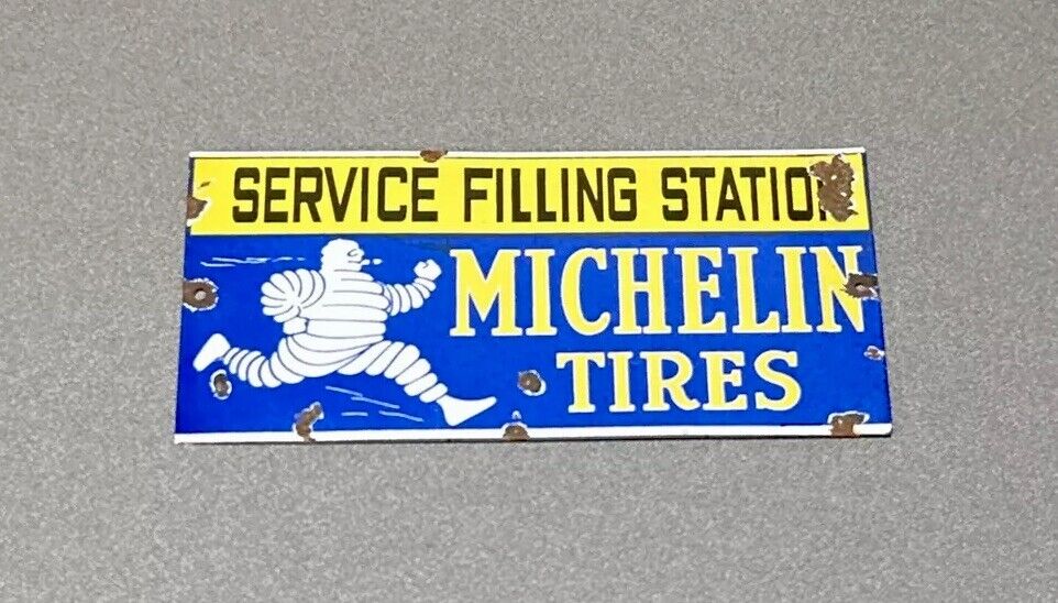 VINTAGE 12” MICHELIN TIRES PORCELAIN SIGN CAR GAS OIL TRUCK