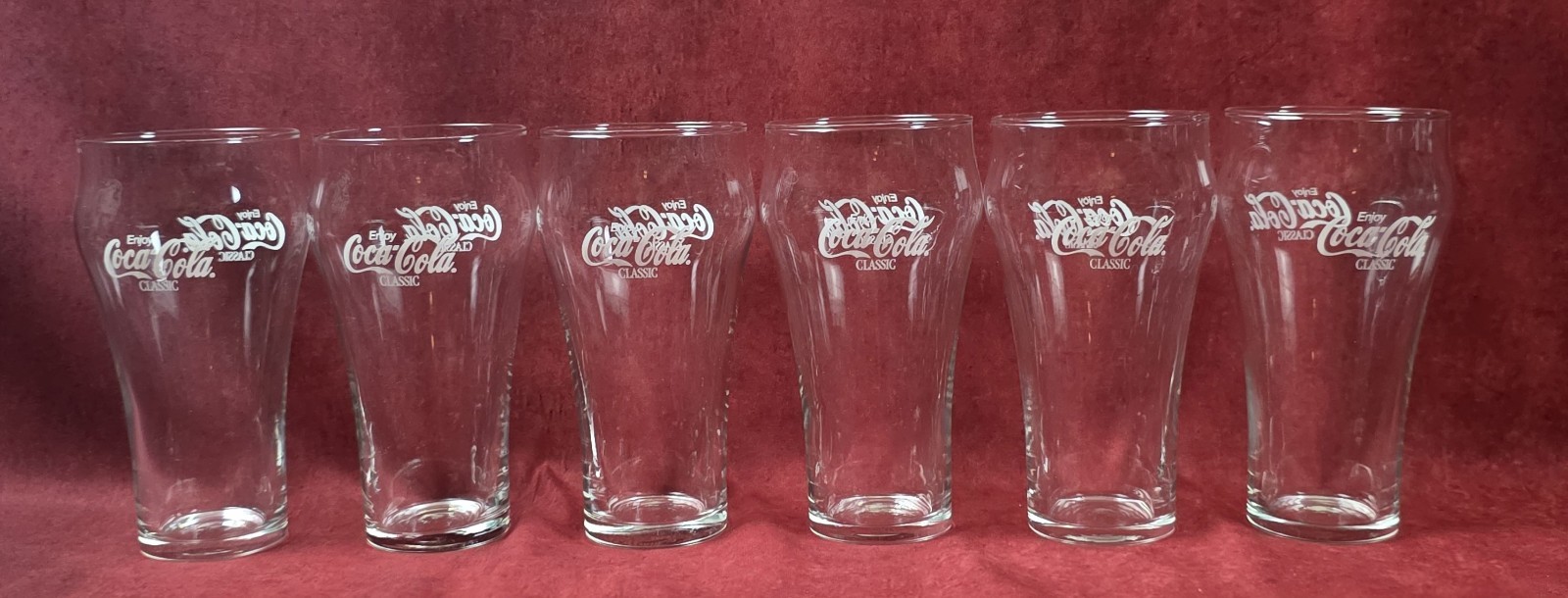Vintage Set Of 6 1974 Coca Cola Coke Bell Glasses Clear NOS