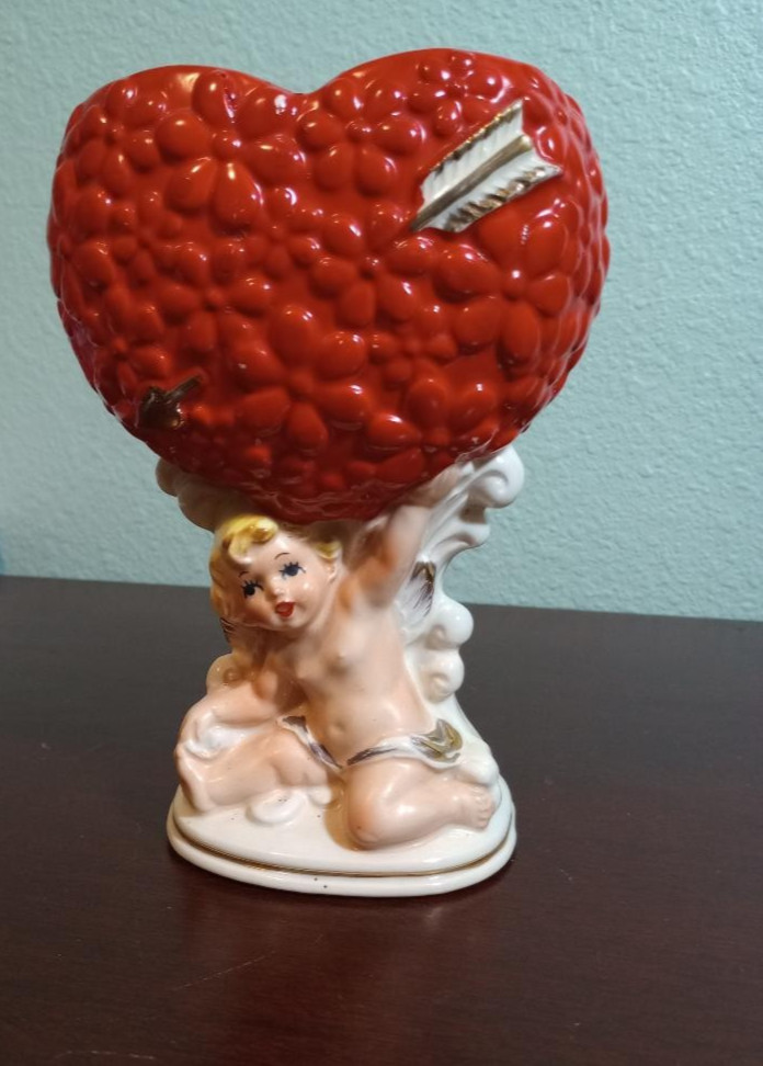 ADORABLE RARE Relpro #A-1842 Vintage Cherub Heart Valentine’s Day Planter/Vase