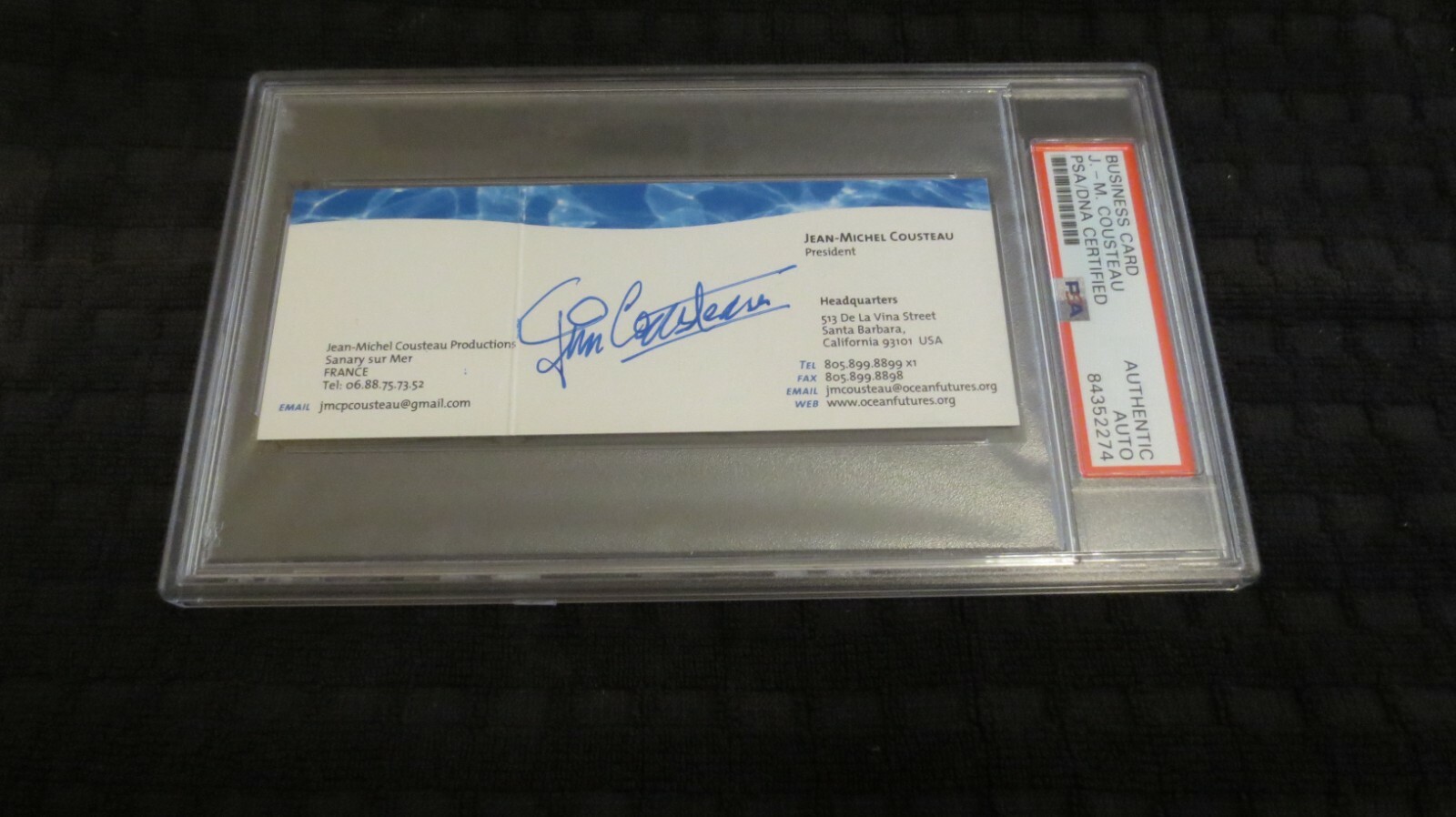 Jean-Michel Cousteau signed autographed psa slabbed business card