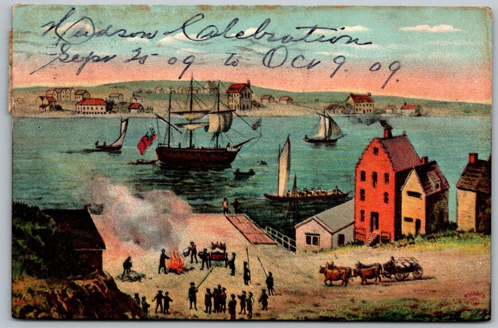 Hudson Fulton Celebration New York 1909 Postcard Harbor View Boats