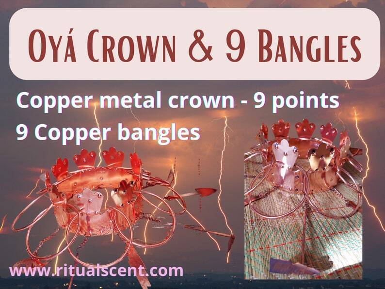 Oya Crown and 9 bangles/manillas set - Copper Metal - Orisha Iyansan Yanza