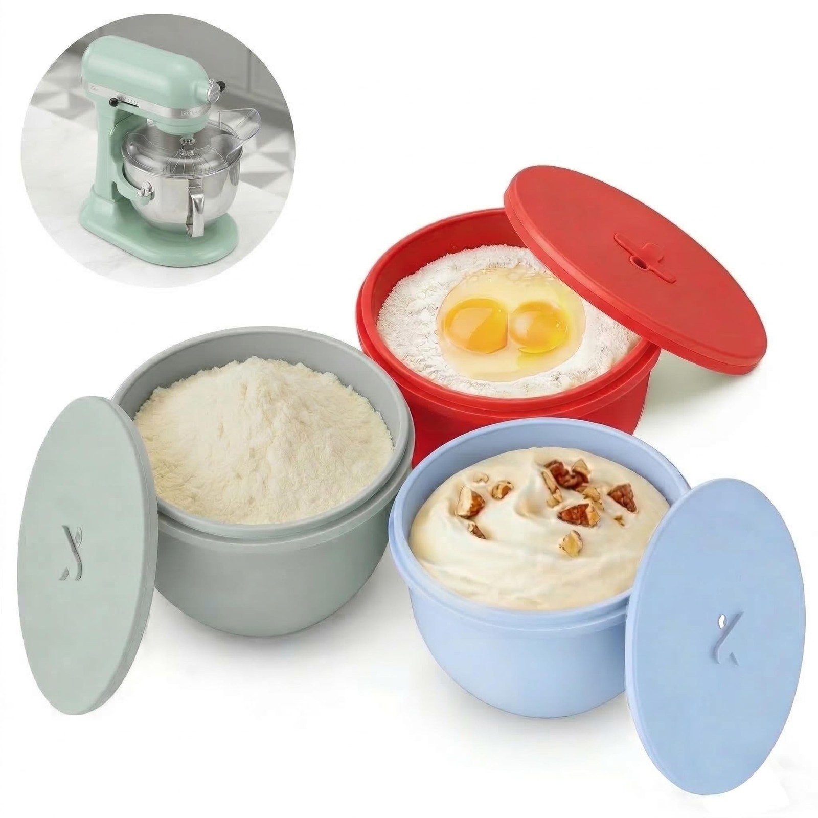 3PACK Silicone Bowl Liners with Lids for KitchenAid 6-Qt Bowl-Lift | Three 2 ... 3PACK Silicone Bowl Liners with Lids for KitchenAid 6-Qt Bowl-Lift | Three 2 ...
