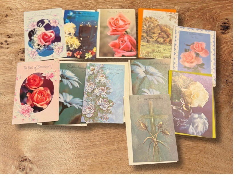 Vintage Greeting Cards Lot of 11 Floral Birthday Anniversary Sympathy Roses Flow