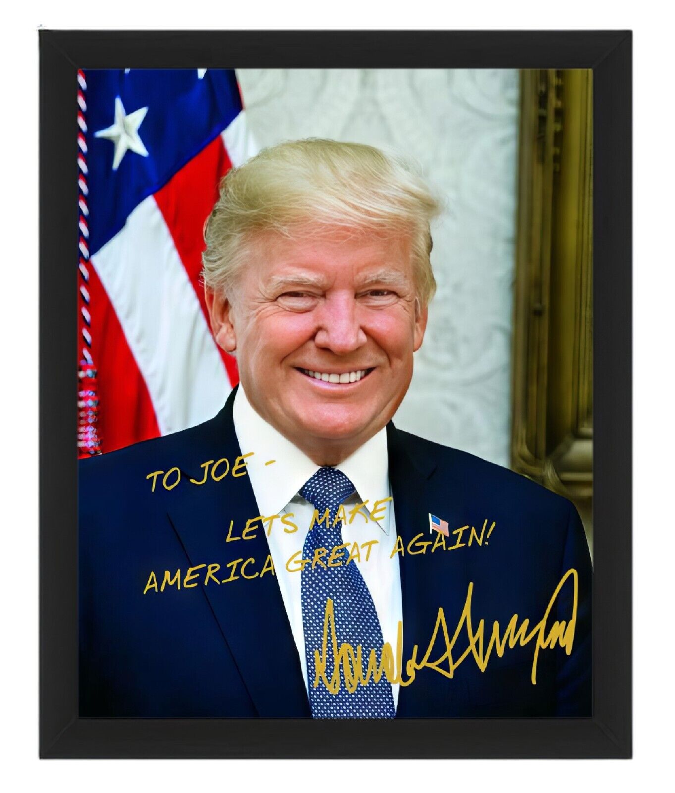 PERSONALIZED PRESIDENT DONALD TRUMP MESSAGE GOLD AUTOGRAPH 8X10 FRAMED PHOTO