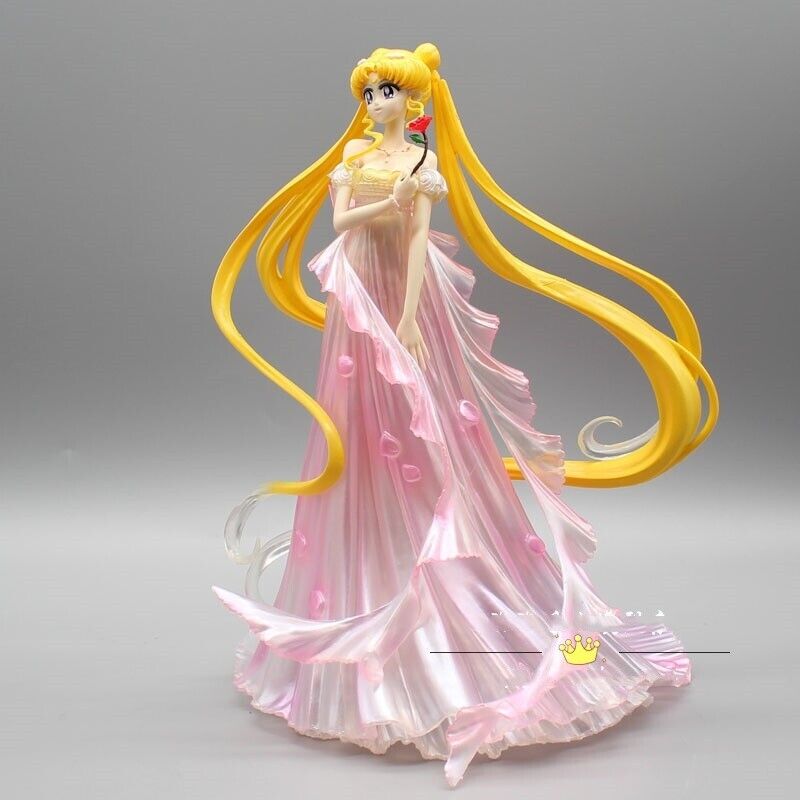 Anime Sailor Moon Tsukino Usagi Pink Wedding dress PVC Figure Statue Toy H25cm