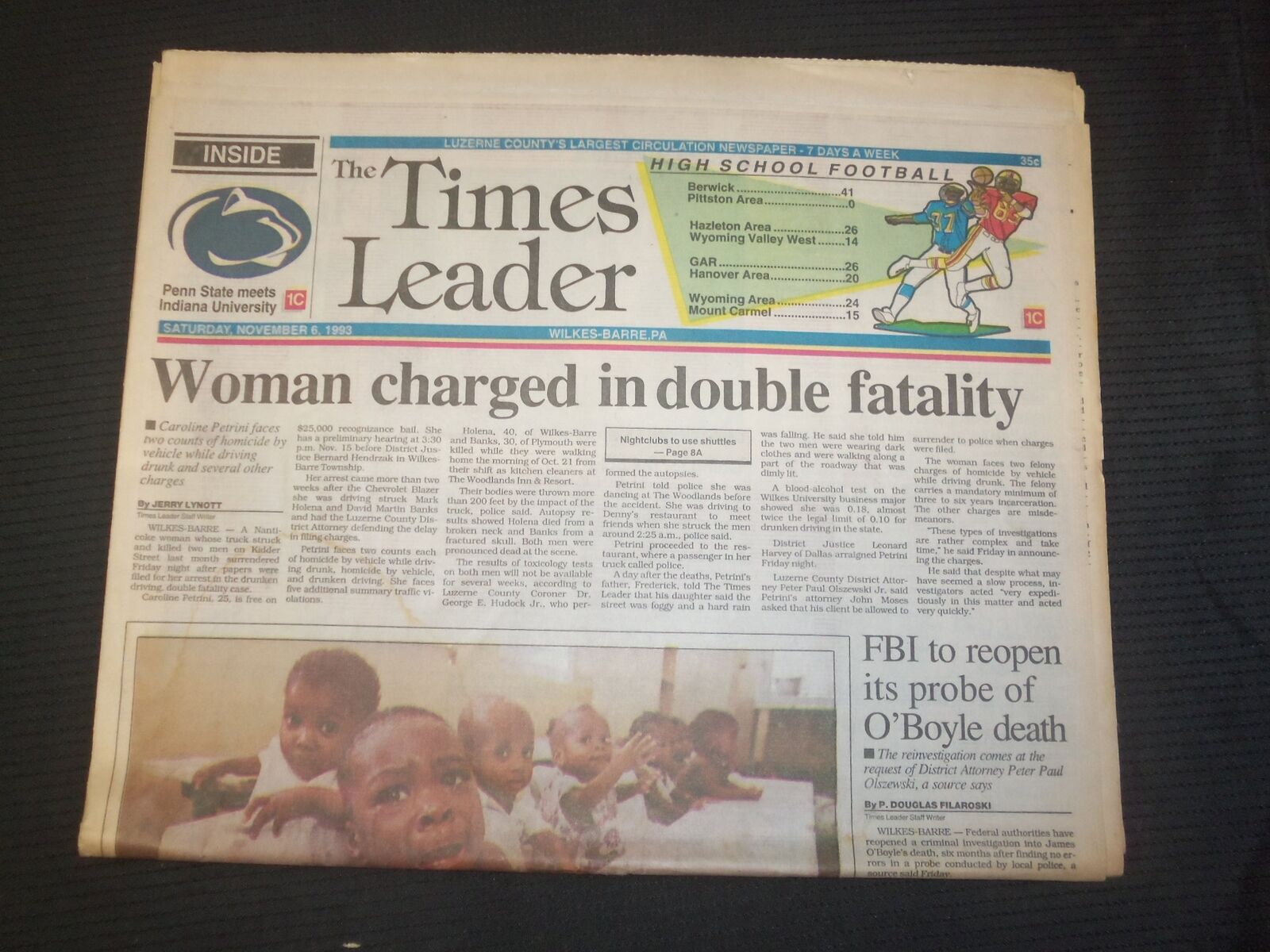 1993 NOV 6 WILKES-BARRE TIMES LEADER -WOMAN CHARGED IN DOUBLE FATALITY - NP 7559