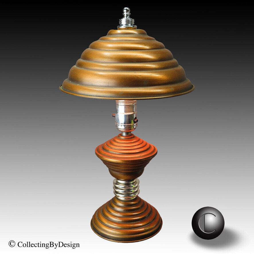 Petite Art Deco Streamline Solid Copper Lamp c.1938  RESTORED
