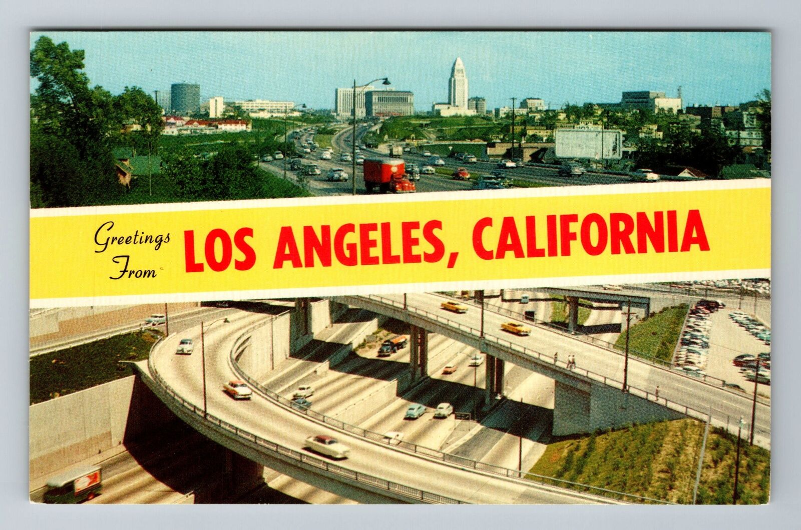 Los Angeles CA-California, Aerial General Greetings Banner, Vintage Postcard