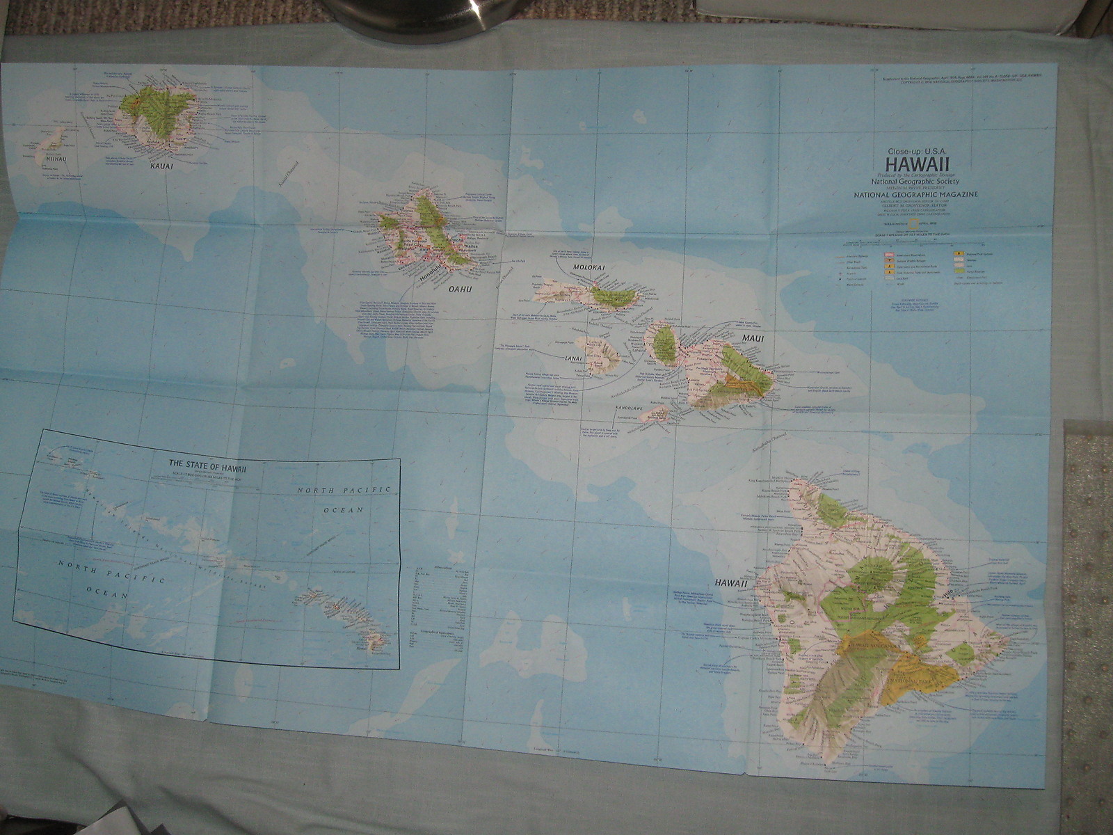 VINTAGE HAWAII MAP CLOSE-UP U.S.A. National Geographic April 1976