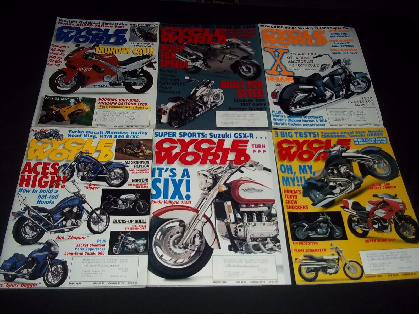 1994-1997 CYCLE WORLD MAGAZINE LOT OF 16 ISSUES - CARS AUTOMOBILES ADS - M 467
