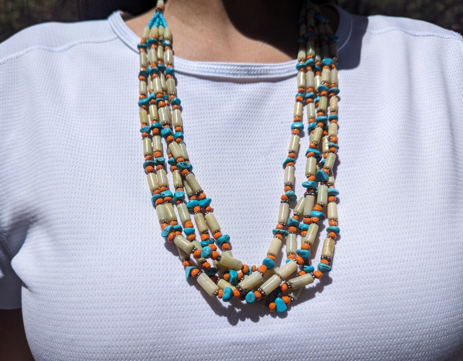 Vintage Santo Domingo Pueblo Kewa Necklace Native Heishi Jewelry NA 5 Strands