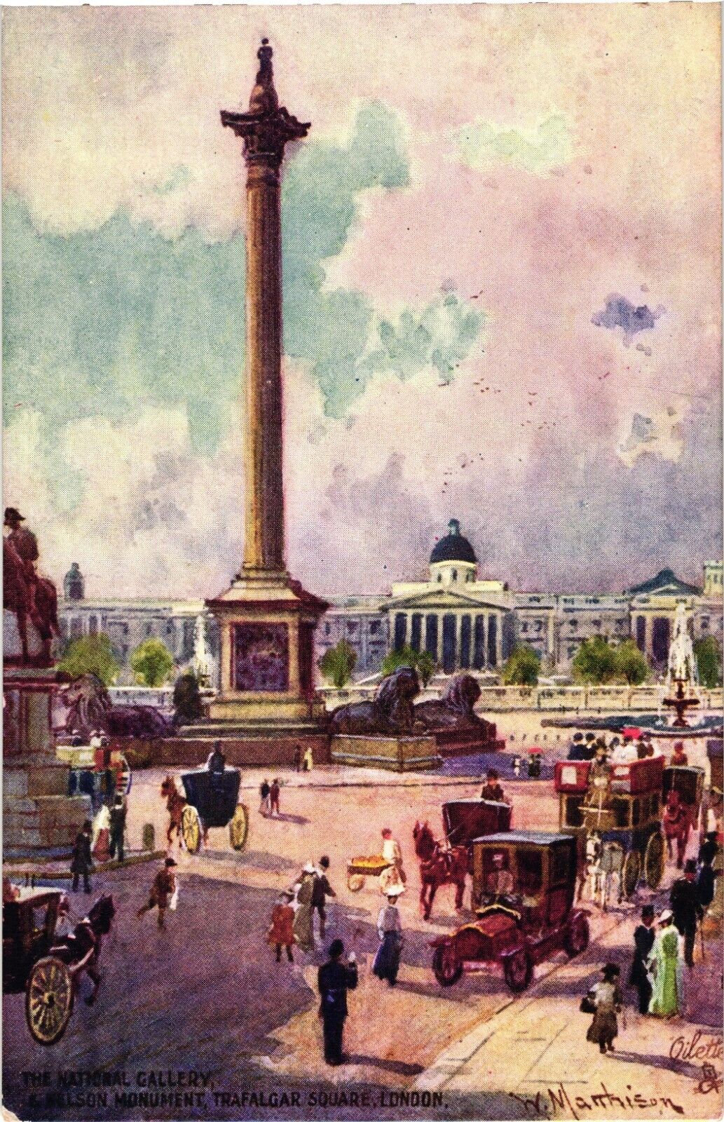 Tuck's Oilette NATIONAL GALLERY & NELSONS COLUMN London England Artist Postcard