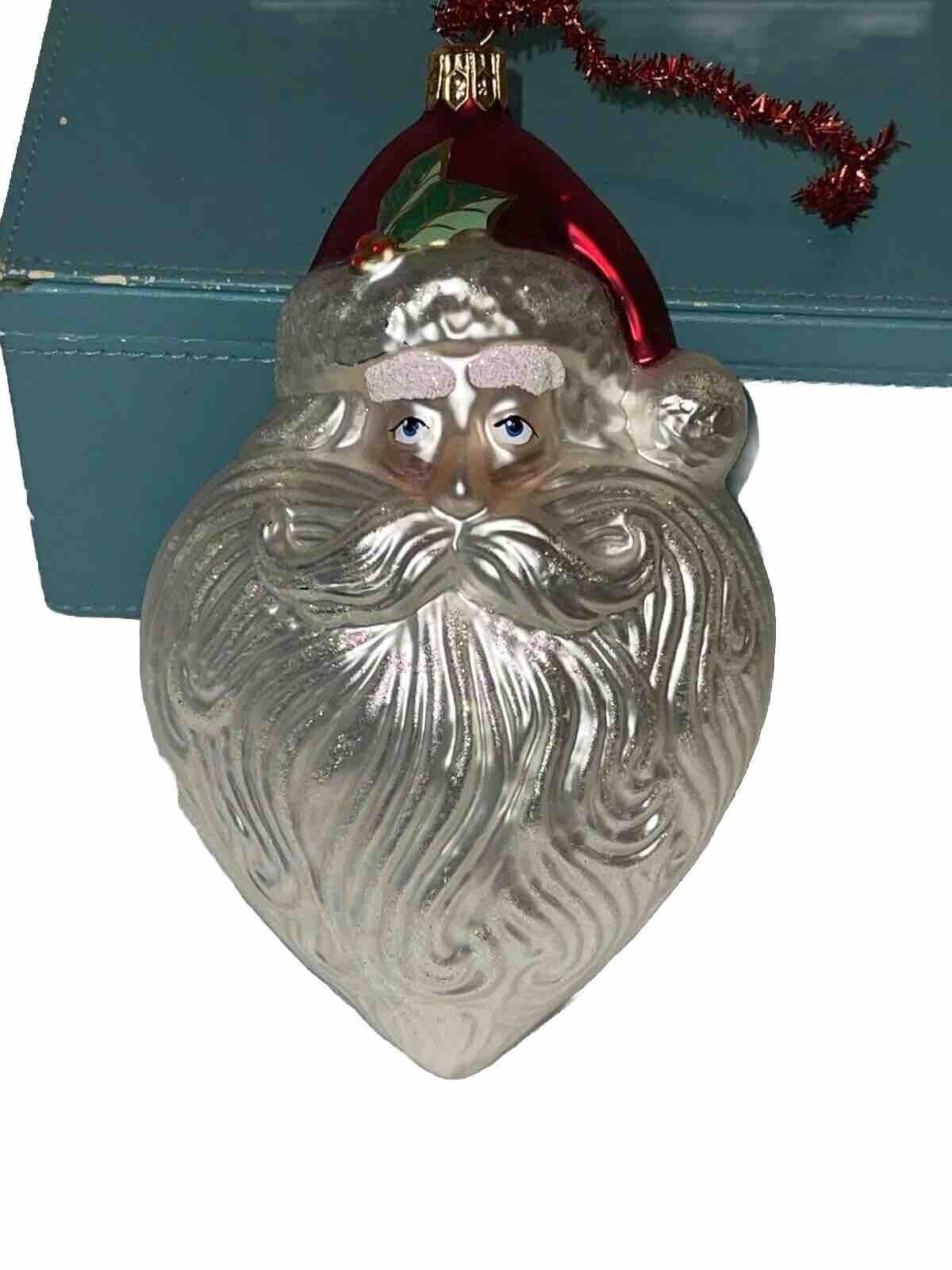 Rare Kurt Adler Polonaise Blown Glass Ornament Signed Big Santa Face Nice