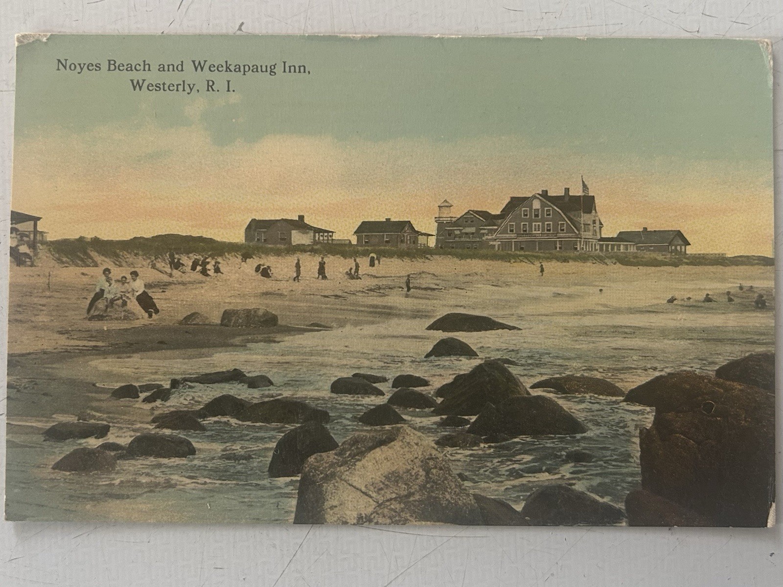 Westerly, RI. Noyes Beach and Weekapaug Inn - 1910s Postcard