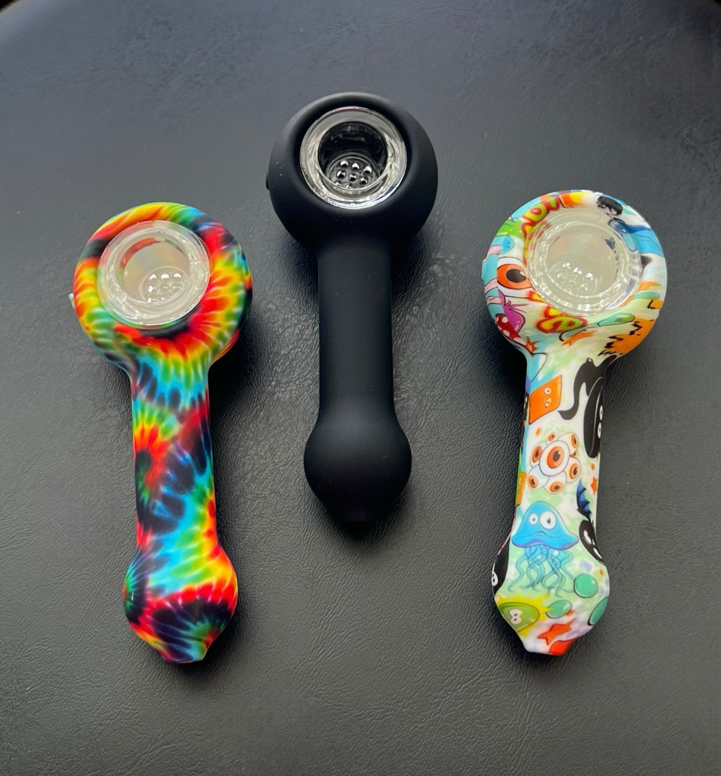 3 Pack SILICONE SMOKING PIPE W/ GLASS BOWl | USA SELLER