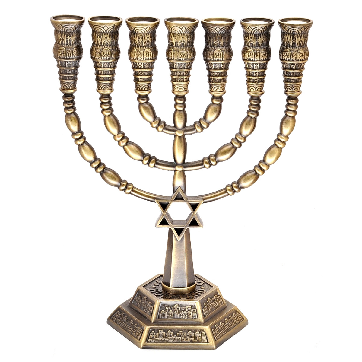 Large Authentic Menorah With Star of David In Bronze Plated 9″ / 23cm