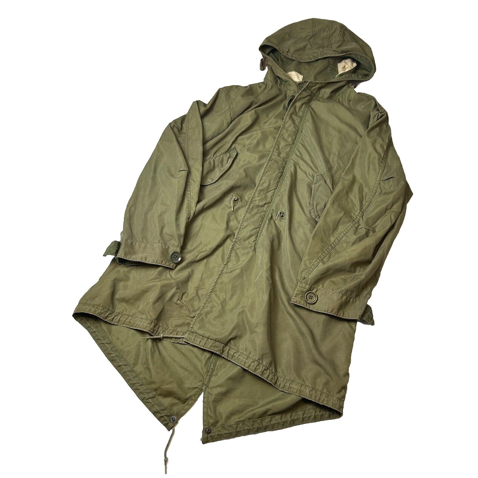Vintage US ARMY Korean War Cotton Nylon Oxford Fishtail Parka Jacket Sz S