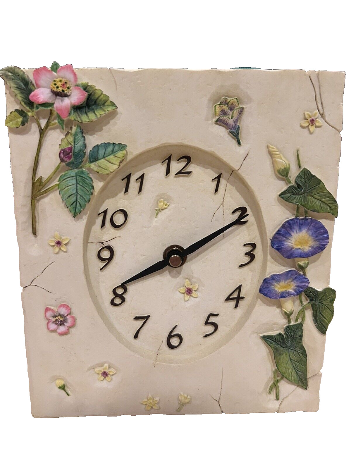 Floral Novelty Morning Glory Garden Flowers Ceramic Battery Wall Clock Vintage
