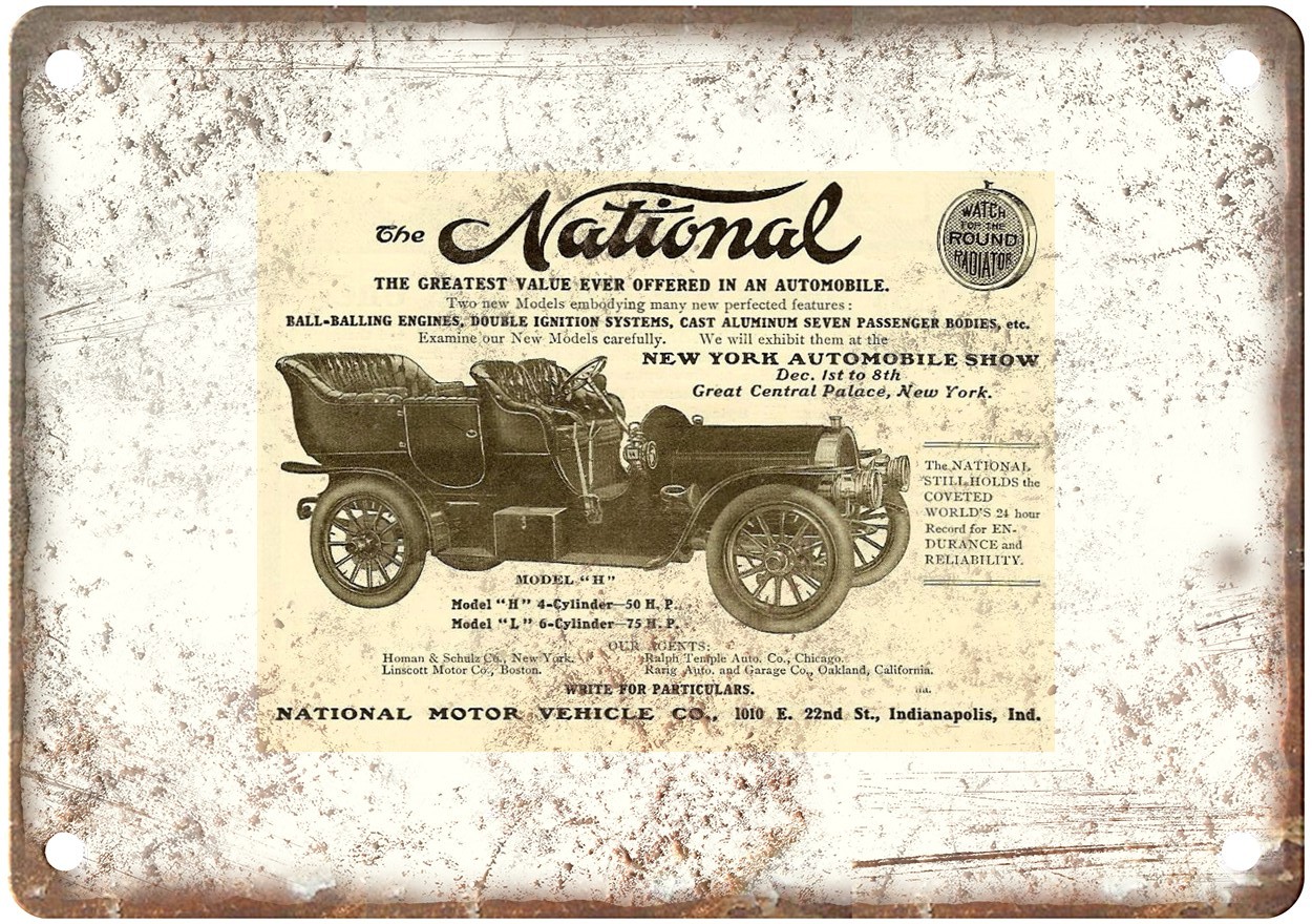 1907 National Vintage Automobile Ad Retro Look Metal Sign AM9048 1907 National Vintage Automobile Ad Retro Look Metal Sign AM9048