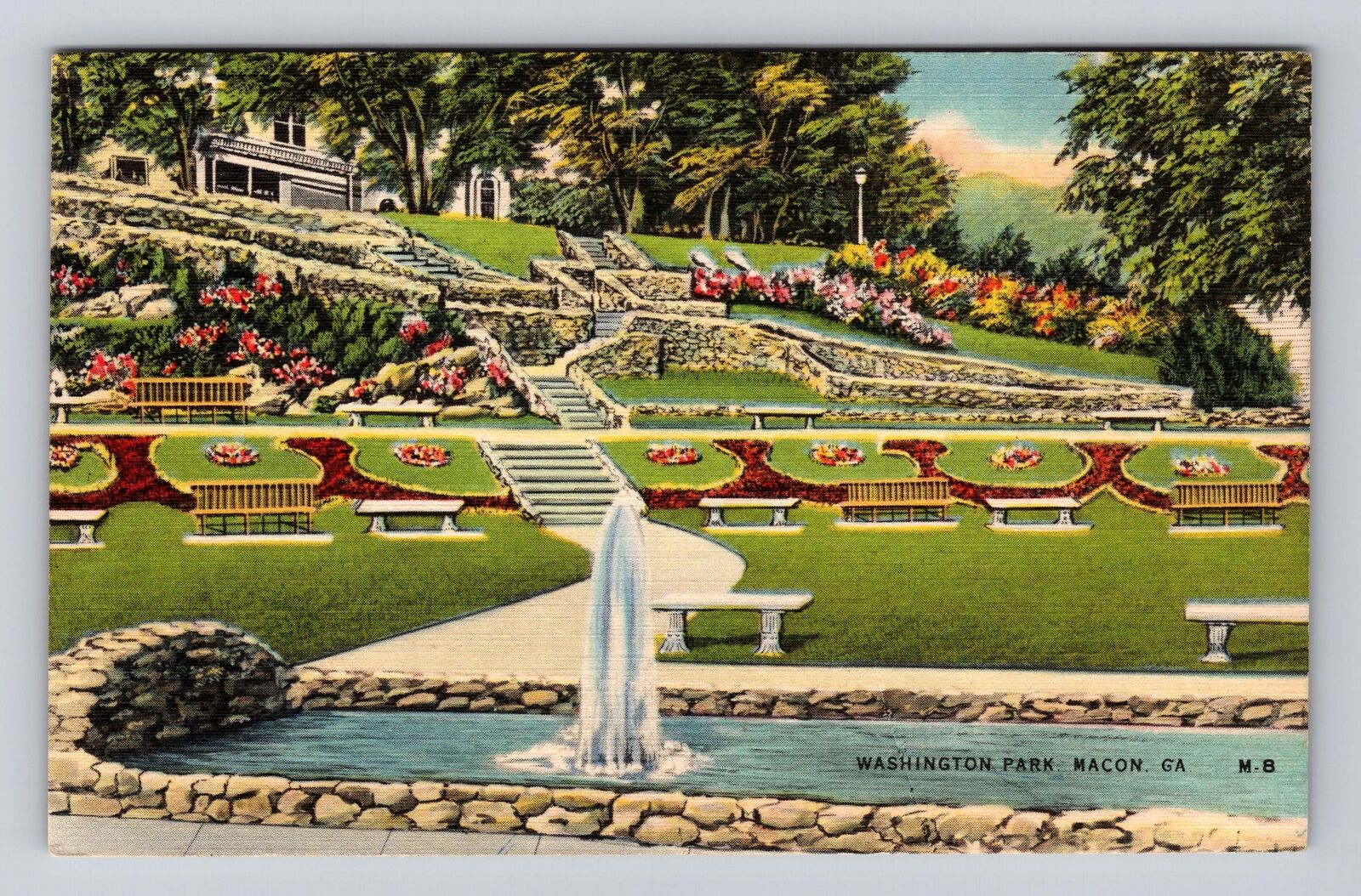 Macon GA-Georgia, Washington Park, Antique, Vintage c1949 Souvenir Postcard