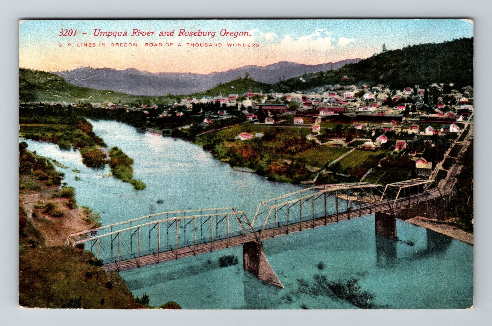 Roseburg OR-Oregon, Umpqua River, Bridge c1918 Vintage Souvenir Postcard