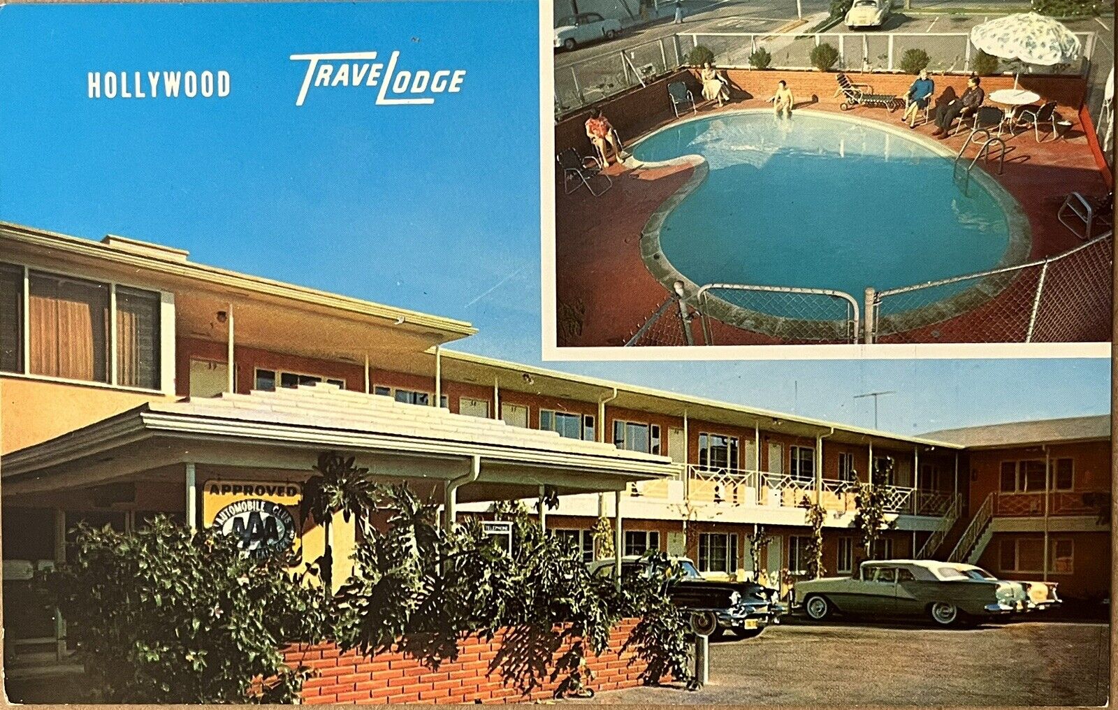 Hollywood California Travel Lodge Motel Multiview Postcard c1950