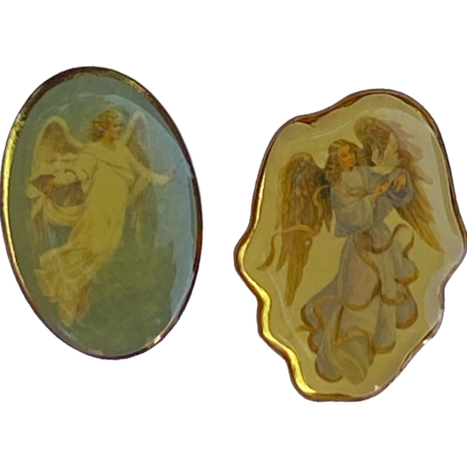 Vintage Oval Pin Angel Lapel Lot Of 2  Enamel Collectible Religious