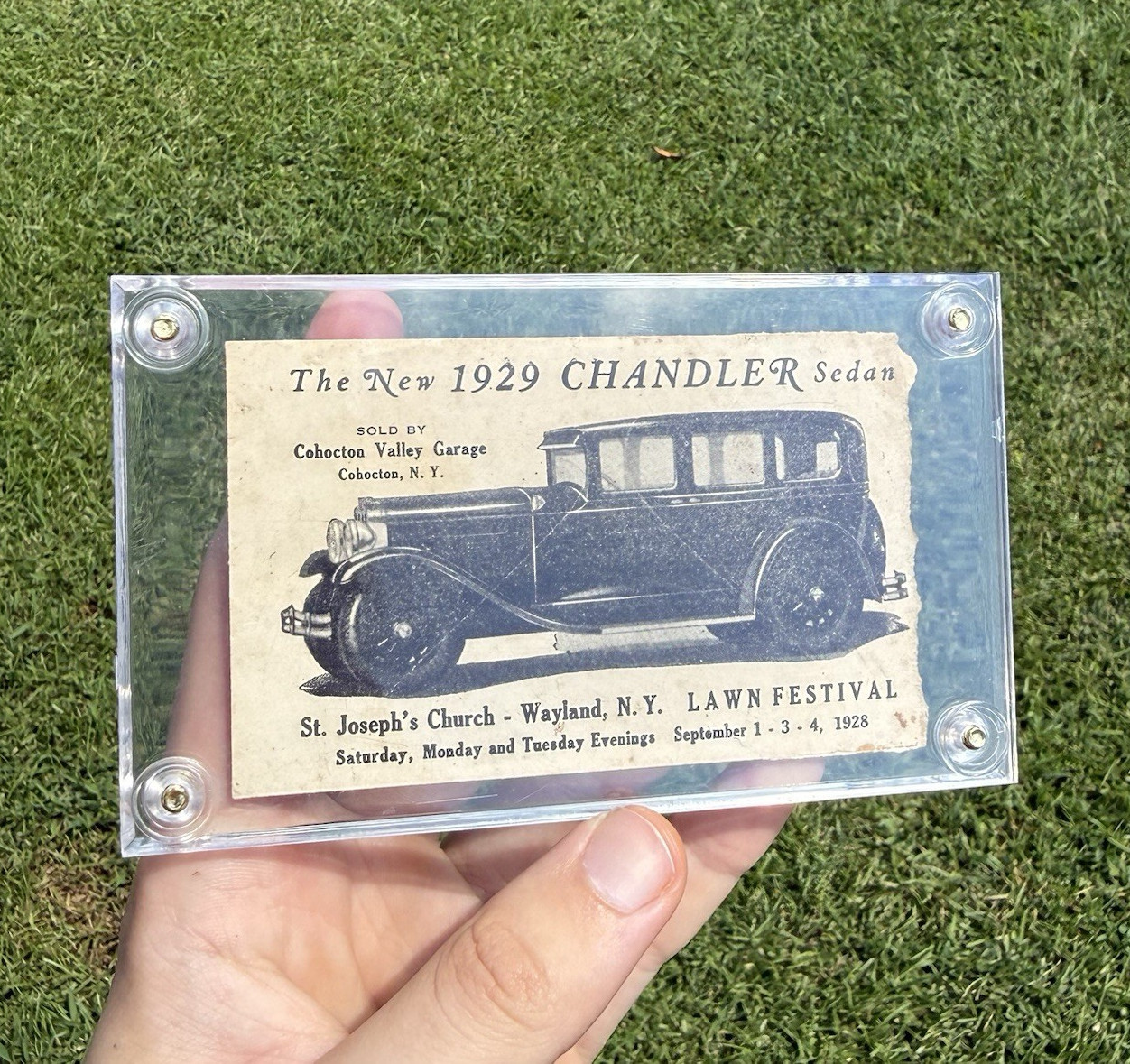 Vintage Chandler Sedan 1929 Raffle Ticket Wayland NY Gas And Oil Advertising 