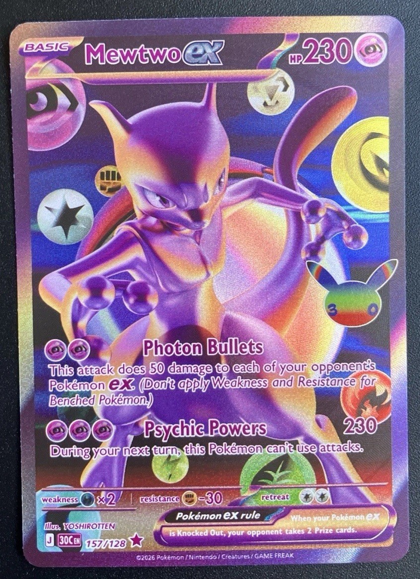 Pokémon 30th Celebration Mewtwo ex 157/128 | Secret Futuristic Rare Pokémon 30th Celebration Mewtwo ex 157/128 | Secret Futuristic Rare