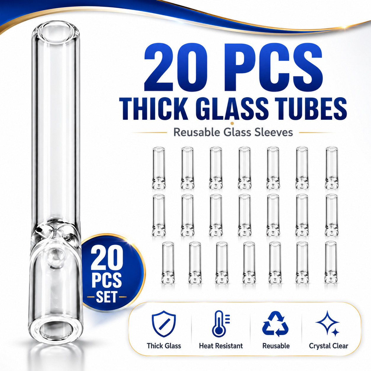 20PK Smooth Pyrex Glass Chillum Tobacco Pipes Thick One Hitter Smoking Pipe Set