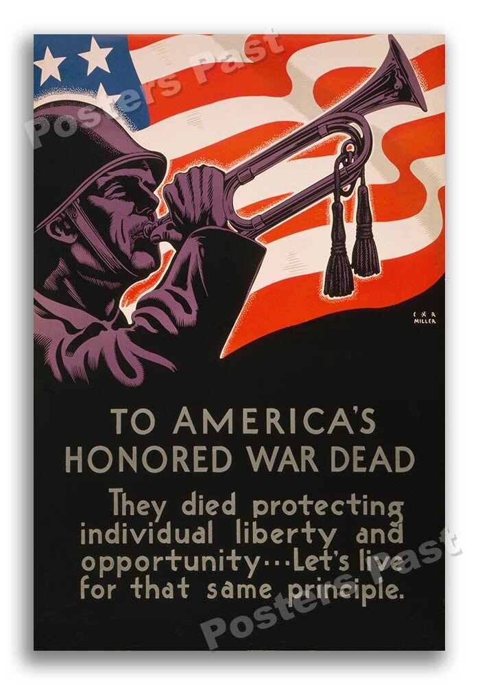 1944 To America’s Honored War Dead Vintage Style WW2 Poster - 16x24 1944 To America’s Honored War Dead Vintage Style WW2 Poster - 16x24