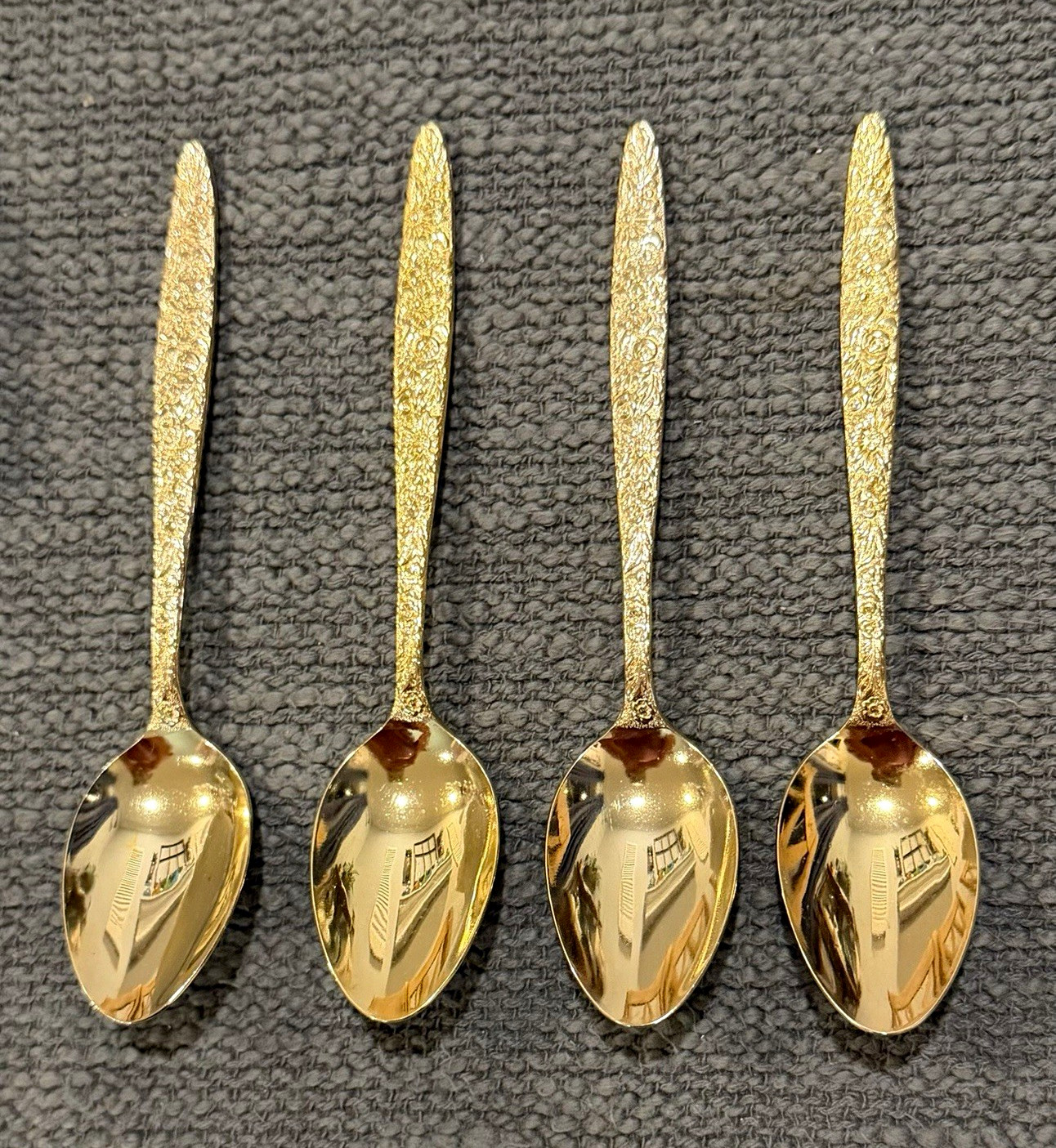 Vintage Gold Electroplate Floral Teaspoons Set of 4 Golden Bouquet Style Vintage Gold Electroplate Floral Teaspoons Set of 4 Golden Bouquet Style