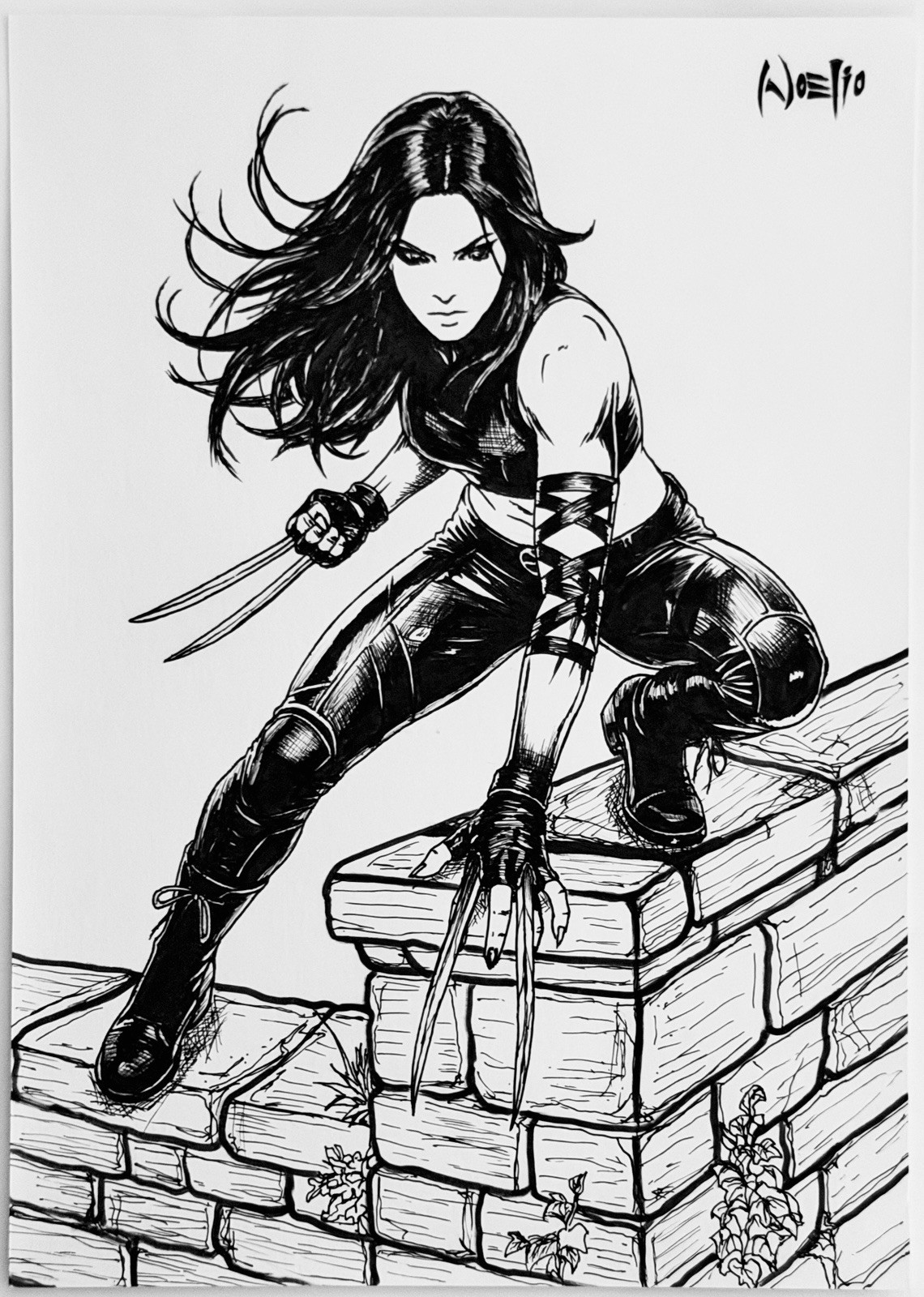 X-23 Wolverine - 9x12 Inked Original Art by Noelio + COA - NOT a Print