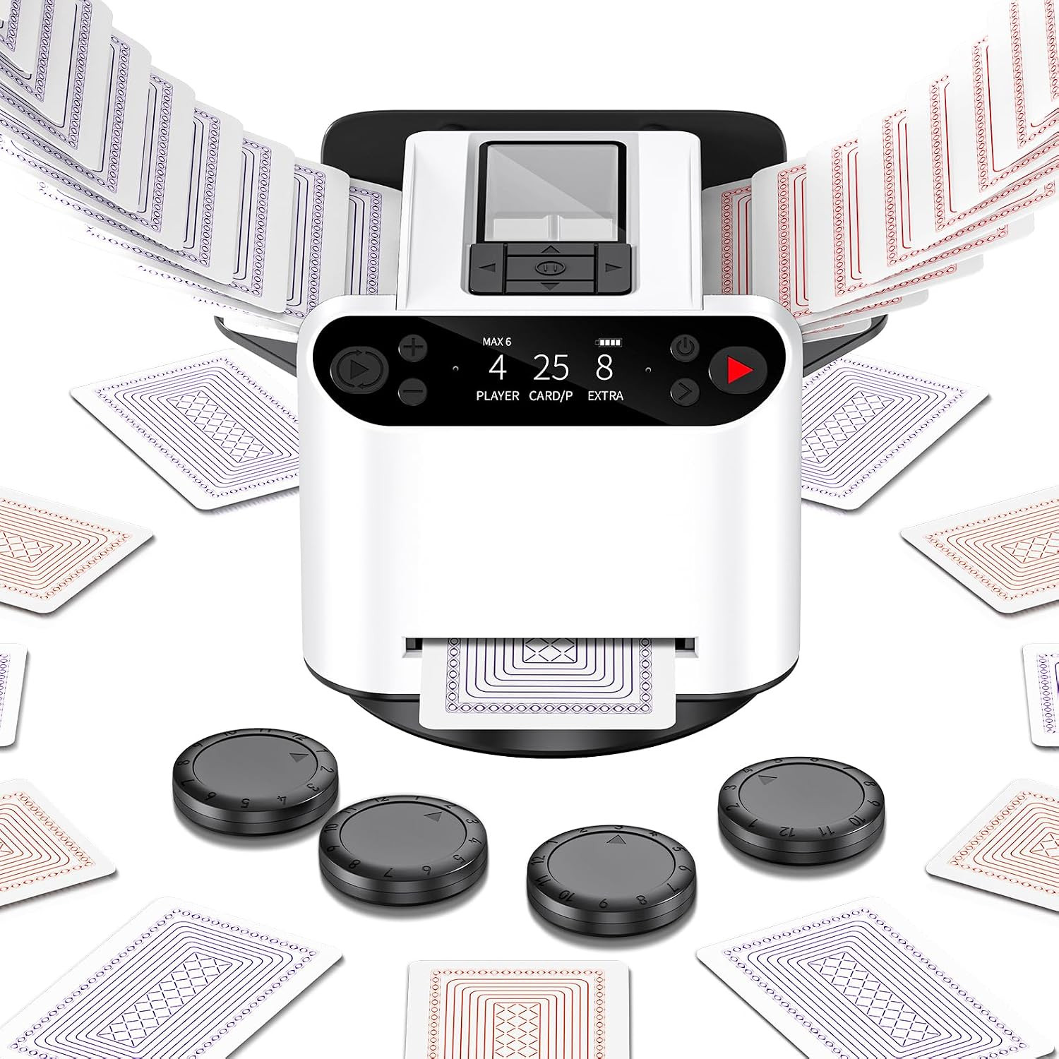 Automatic Card Shuffler and Dealer 2-In-1, 2 Deck 360° Rotating Dealing Machine