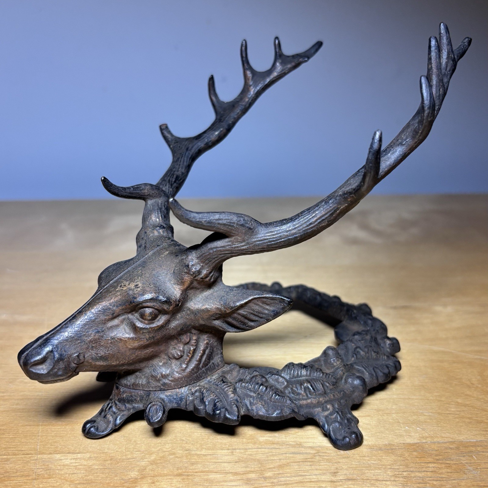 Antique Cast Iron Stag Deer Head Inkwell Pen Holder Victorian Desk Stand Antique Cast Iron Stag Deer Head Inkwell Pen Holder Victorian Desk Stand