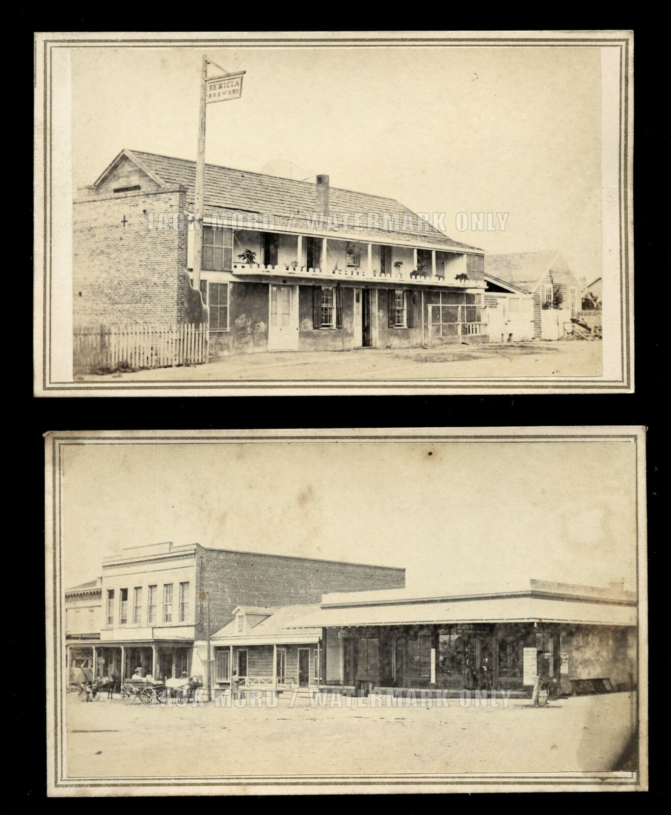 Two Very Rare BENICIA California Town View CDVs Storefront Brewery 1860s