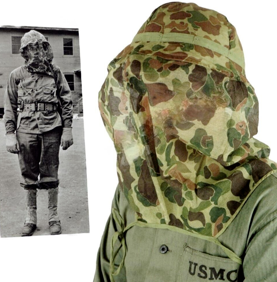 1943 WWII USMC Mosquito Net Helmet Cover Jungle Camo Mildew Resistant Authentic