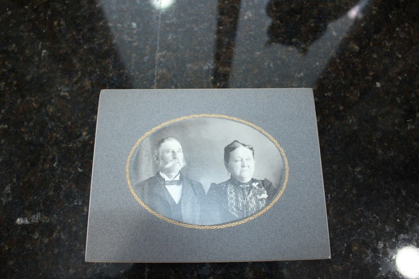 Vintage Black & White Photo Cabinet Card Older Couple Handlebar Moustache 
