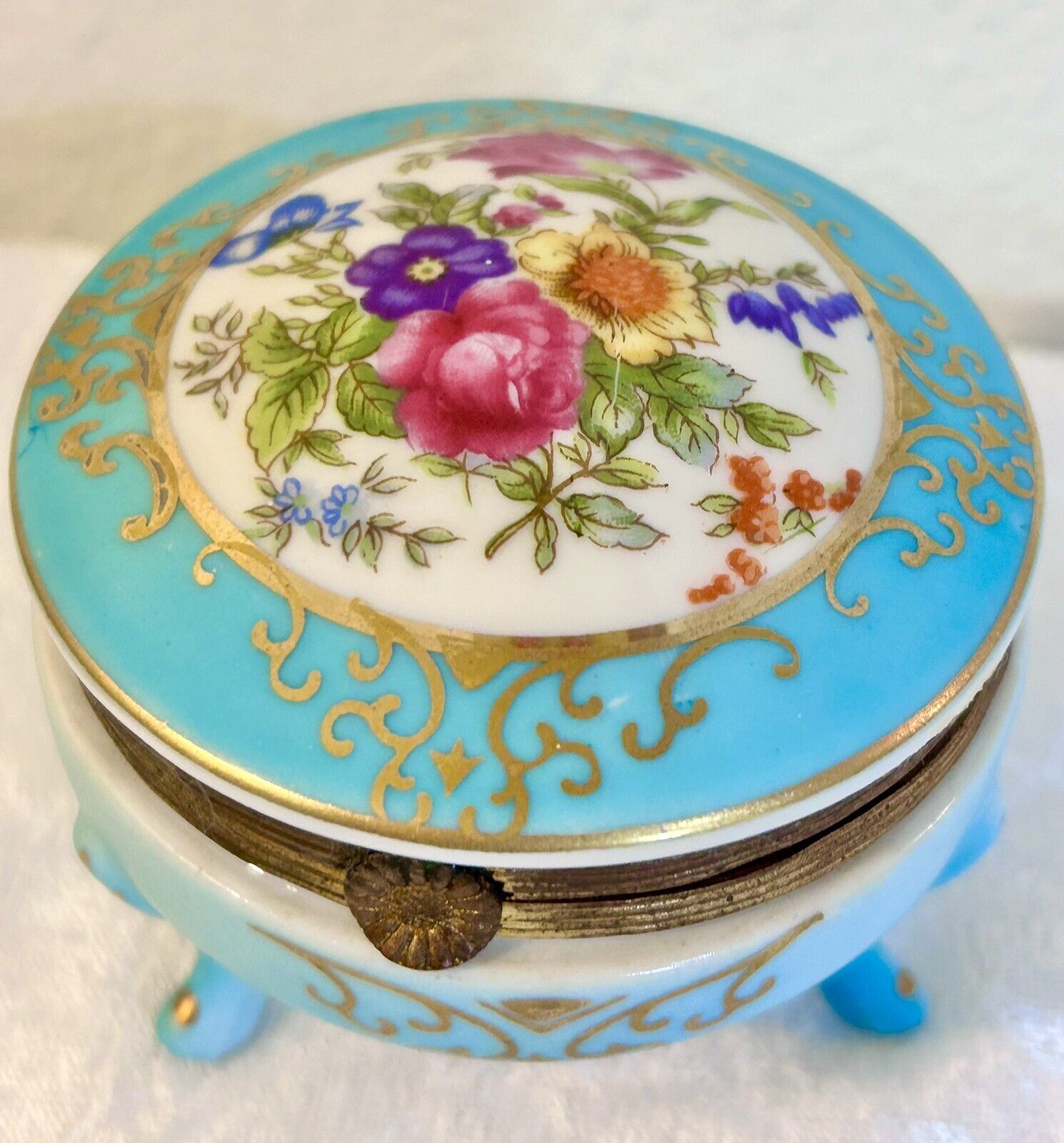 Antique Hand Painted Floral Gold & Ormolu Gilt Trinket Box French Jewelry Casket
