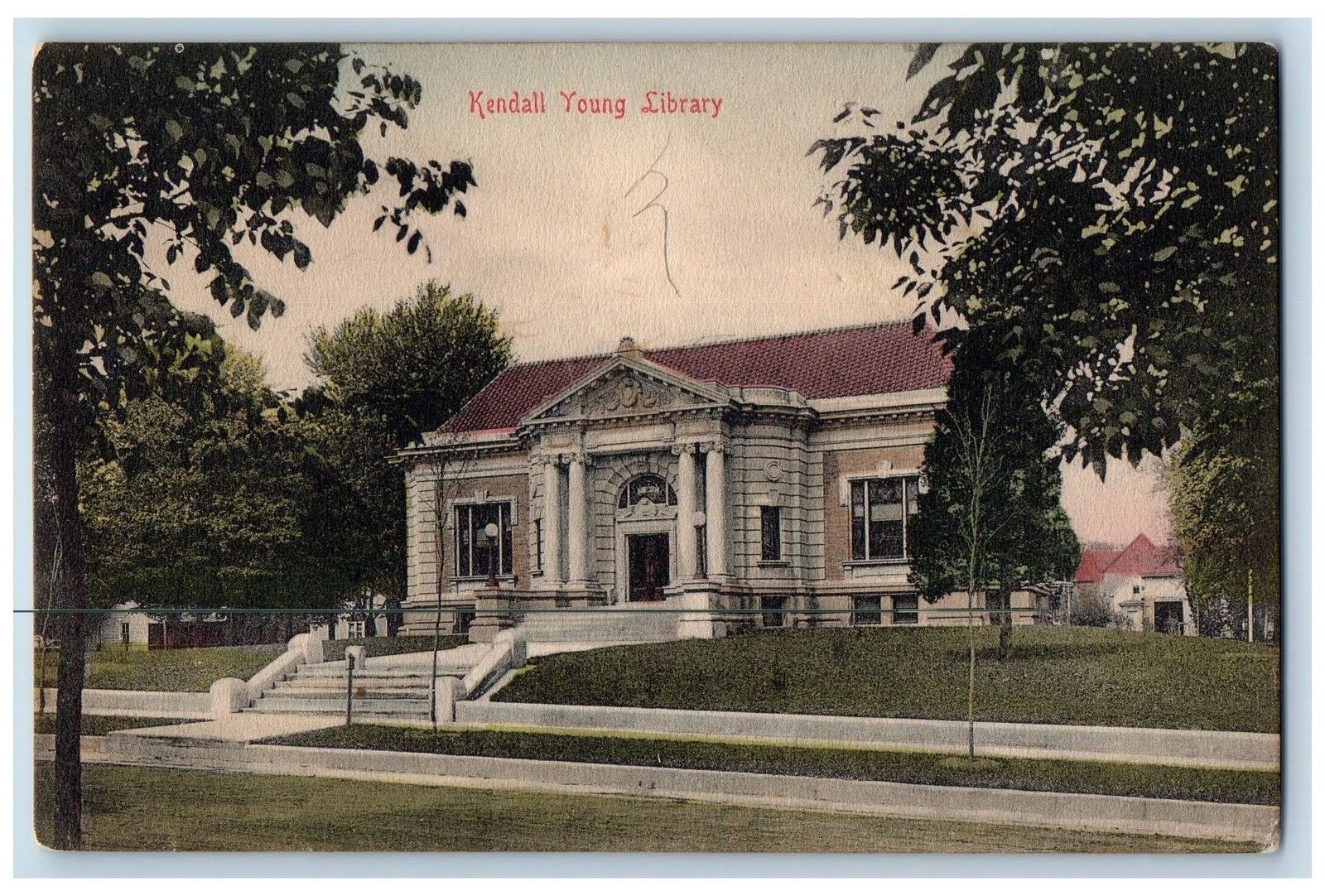 c1905's Kendall Young Library Building Steps Entrance Webster City Iowa Postcard