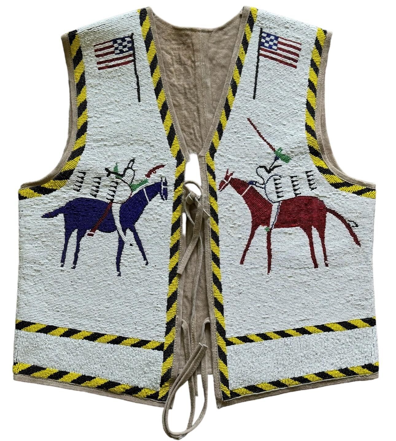 Native Old American Design Handmade Beaded War Vest Front Powwow Regalia XNV707
