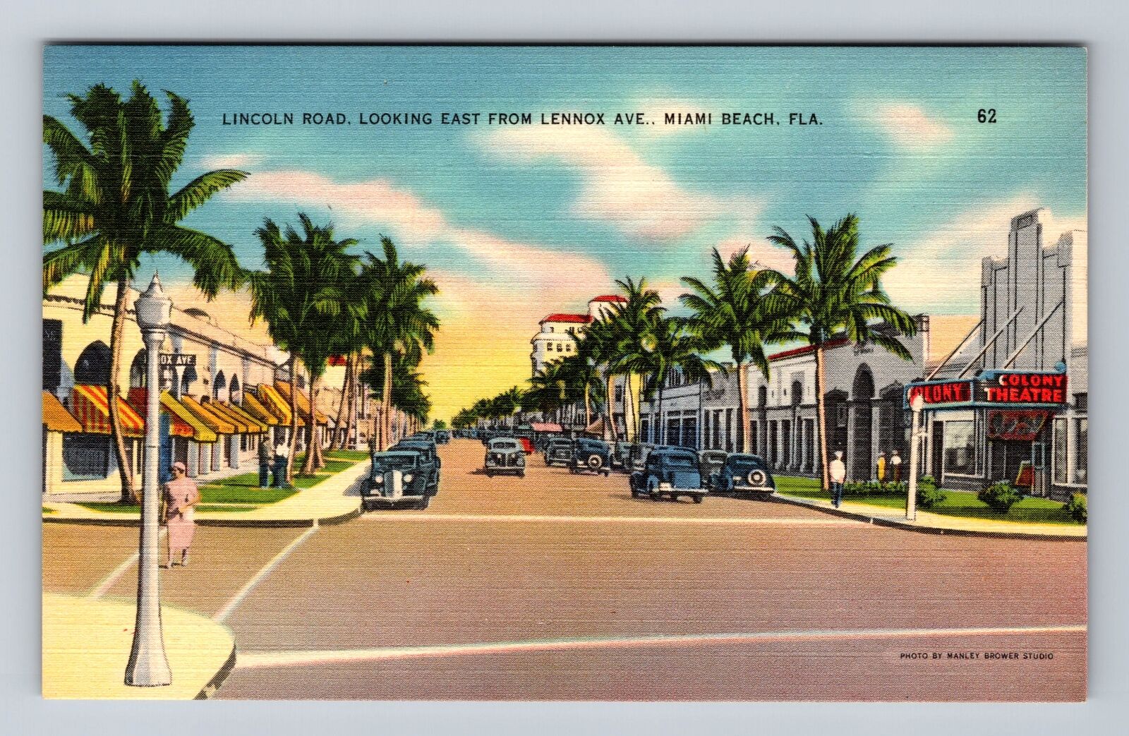 Miami Beach FL-Florida, Lincoln Road Looking East, Antique Vintage Postcard