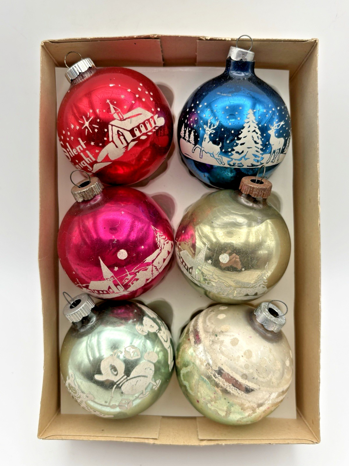 6 Vintage Shiny Brite USA Mixed Lot Deer Baby Church Christmas Glass Ornaments 6 Vintage Shiny Brite USA Mixed Lot Deer Baby Church Christmas Glass Ornaments