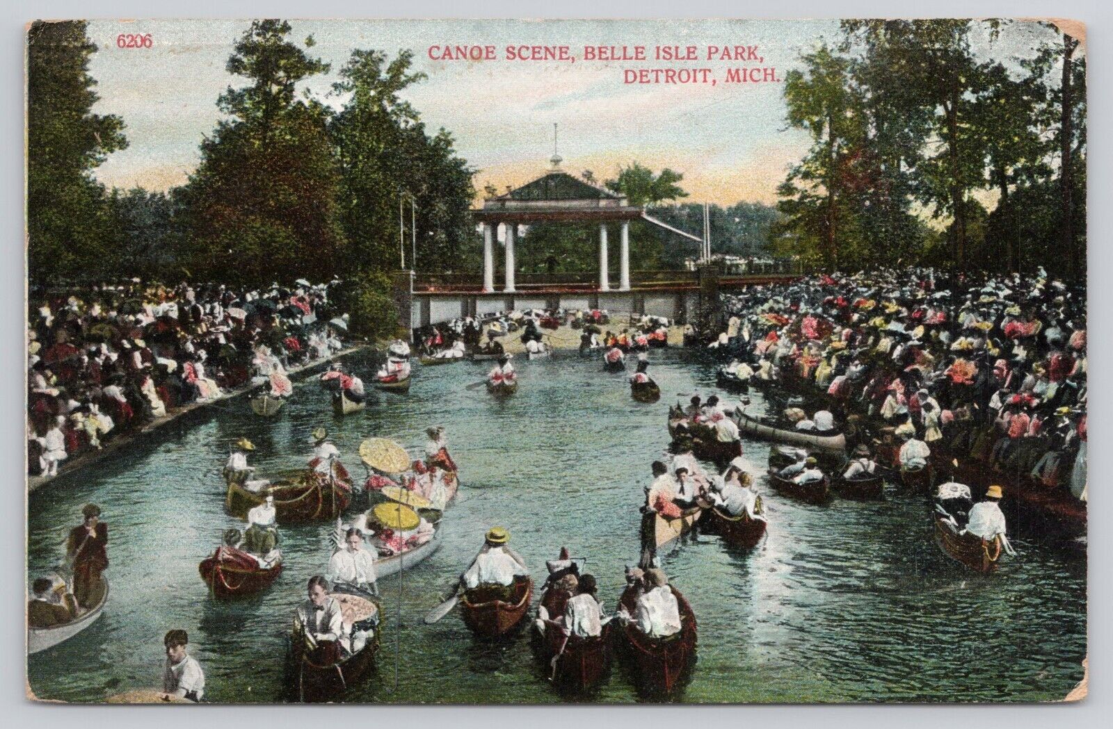 Canoe Scene Belle Isle Park Old Dress Attire Detroit Michigan 1909 Postcard