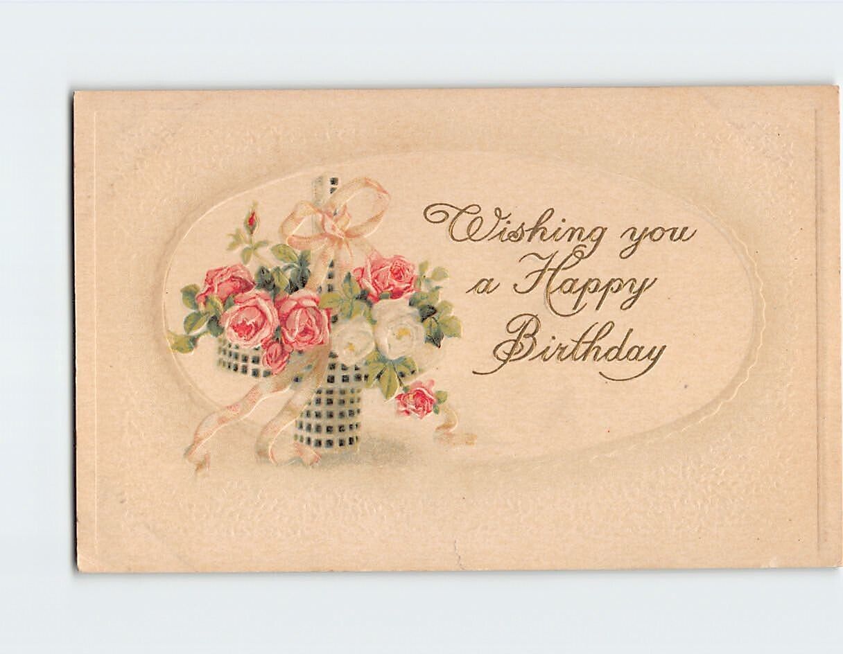 Postcard Wishing You a Happy Birthday Flower Art Print Embossed Card