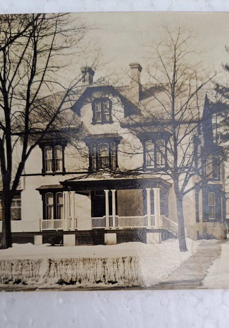 RPPC Early 1900\'s Real Photo Postcard Large House In Winter Handwritten Note