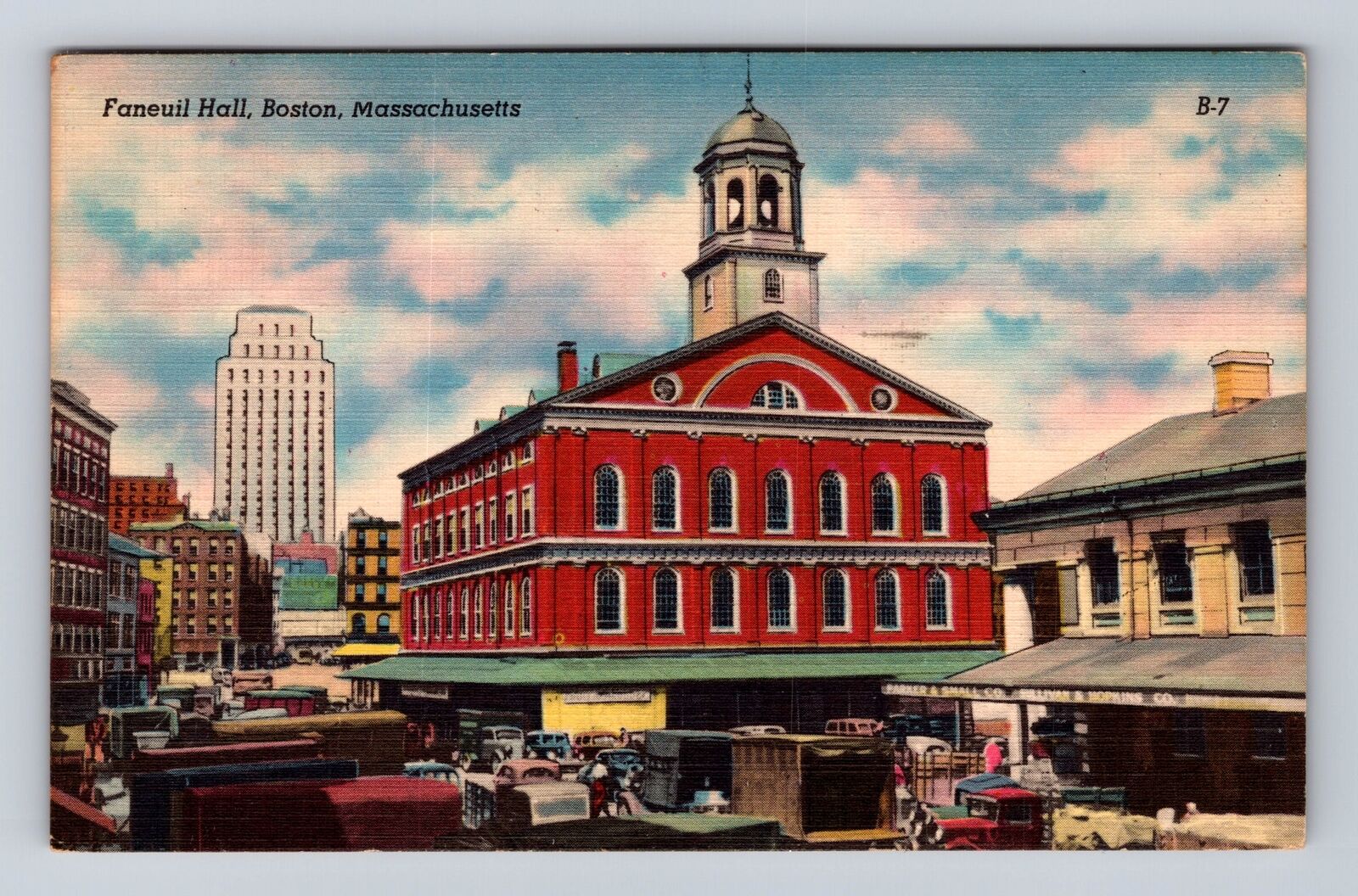 Boston MA-Massachusetts, Faneuil Hall, Historic Landmark, Vintage c1954 Postcard
